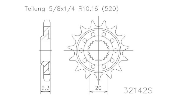 ESJOT Antriebsritzel "32142" 520, Stahl 13 Zähne, Ausführung Superlight, gewichtsreduziert Ø 10 %