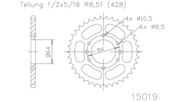 ESJOT Kettenrad "15019" 428, Stahl, schw 49 Zähne