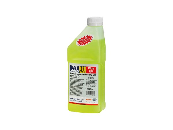 MAHLE Klimakompressoröl "PAO Öl" Vollsyn "PAO 68 Plus UV", 1000 ml Flasche, mit Beimischung eines Kontrastmittels zur UV-Lecksuche (NICHT für Hybridfahrzeuge mit elektrischen Kompressoren und Kältemittel R1234yf geeignet)