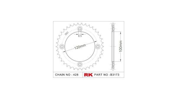 RK Kettenrad "3173" 428, Stahl, silber 54 Zähne