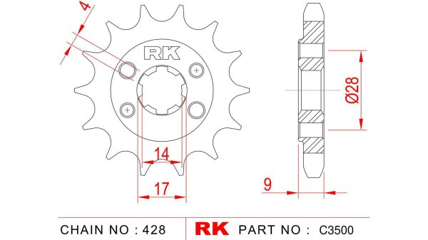 RK Antriebsritzel "3500" 428, Stahl 13 Zähne