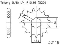 ESJOT Antriebsritzel "32119" 520, Stahl 10...