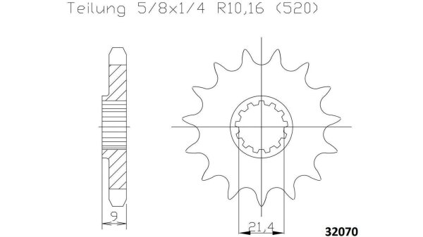 ESJOT Antriebsritzel "32070" 520, Stahl 15 Zähne, Ausf