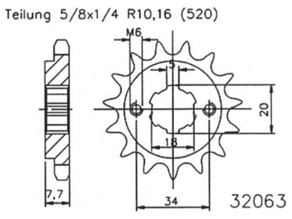 ESJOT Antriebsritzel "32063" 520, Stahl 12 Zähne