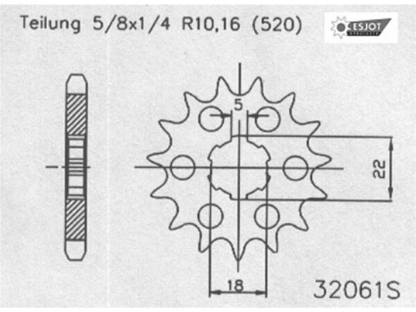 ESJOT Antriebsritzel "32061" 520, Stahl 12 Zähne, Ausführung Superlight, gewichtsreduziert Ø 10 %