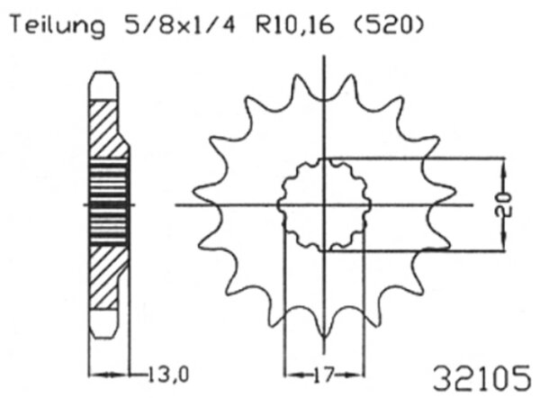 ESJOT Antriebsritzel "32105" 520, Stahl 12 Zähne