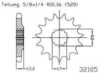 ESJOT Antriebsritzel "32105" 520, Stahl 12...