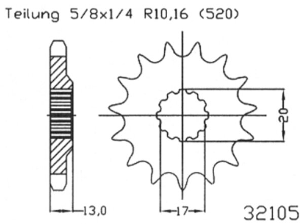 ESJOT Antriebsritzel "32105" 520, Stahl 13 Zähne