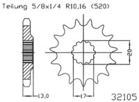 ESJOT Antriebsritzel "32105" 520, Stahl 13...