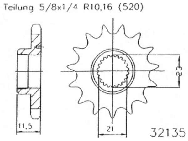 ESJOT Antriebsritzel "32135" 520, Stahl 14 Zähne