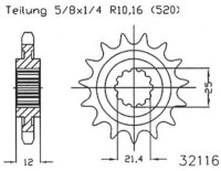 ESJOT Antriebsritzel "32116" 520, Stahl 13...