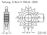 ESJOT Antriebsritzel "32116" 520, Stahl 14...