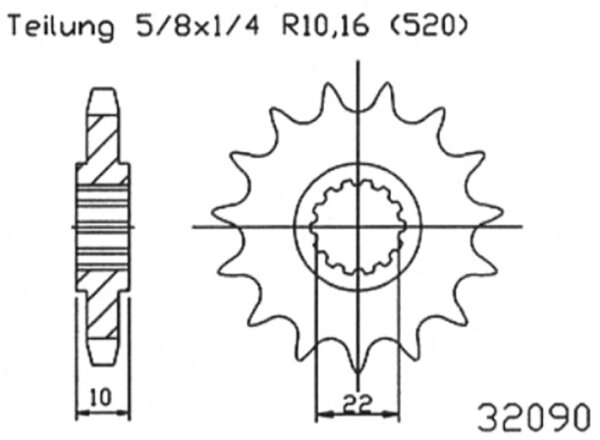 ESJOT Antriebsritzel "32090" 520, Stahl 13 Zähne