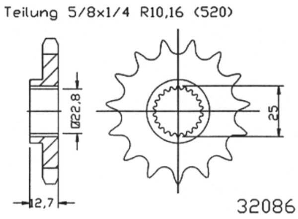 ESJOT Antriebsritzel "32086" 520, Stahl 13 Zähne