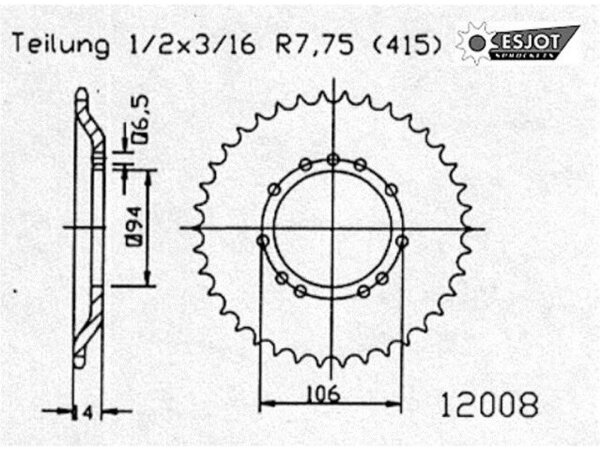 ESJOT Kettenrad "12008" 415, Stahl 44 Zähne
