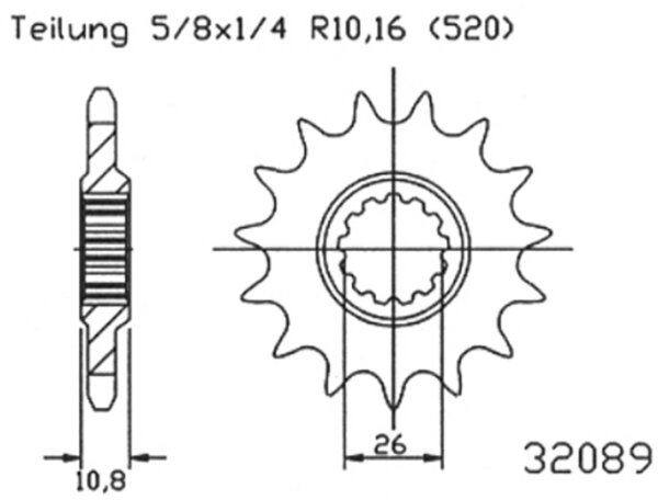 ESJOT Antriebsritzel "32089" 520 Stahl R 17 Zähne, Superlight, gewichtsreduziert Ø 10 %