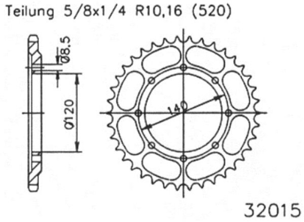 ESJOT Kettenrad "32015" 520, Stahl 43 Zähne