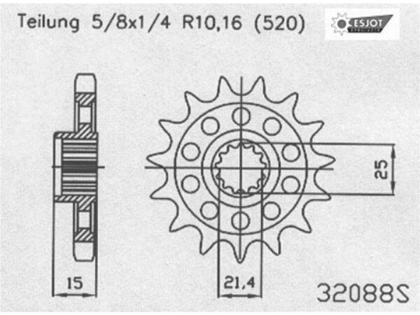 ESJOT Antriebsritzel "32088" 520 Stahl Racing, für 16 Zähne, Supe