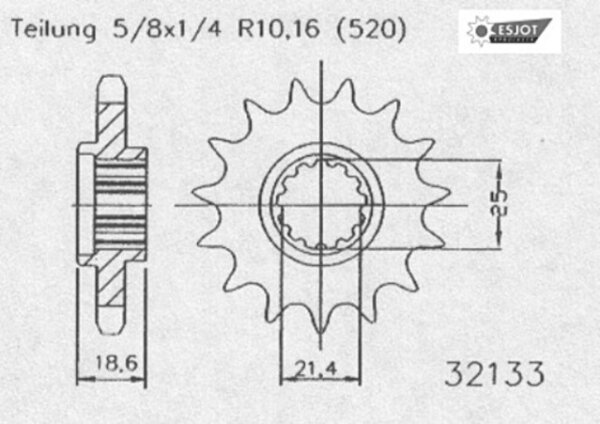 ESJOT Antriebsritzel "32133" 520, Stahl 14 Zähne