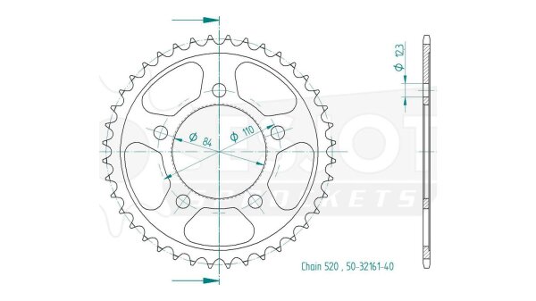 ESJOT Kettenrad "32161" 520, Stahl 40 Zähne