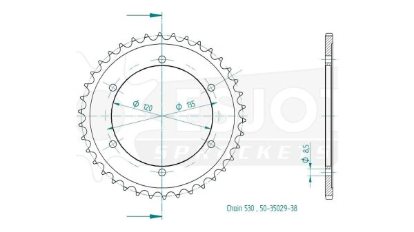 ESJOT Kettenrad "35029" 530, Stahl 38 Zähne