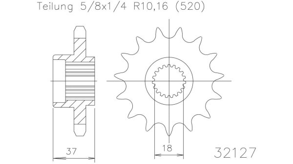 ESJOT Antriebsritzel "32127" 520, Stahl 17 Zähne