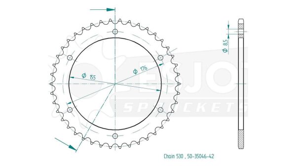 ESJOT Kettenrad "35046" 530, Stahl 43 Zähne