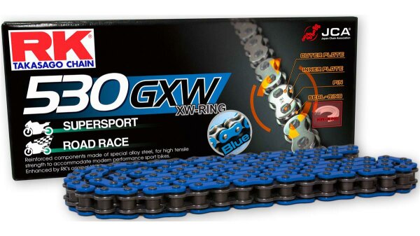 RK Kette "530GXW" 5/8x3/8, XW Ring - Ket 114 Glieder, blau