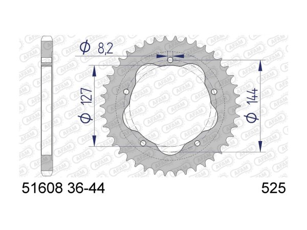 AFAM Kettenrad "51608" 525, Aluminium, a 41 Zähne