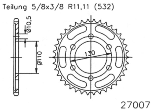 ESJOT Kettenrad "27007" 532, Stahl, schw 48 Zähne