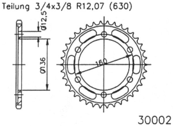 ESJOT Kettenrad "30002" 630, Stahl, schw 40 Zähne