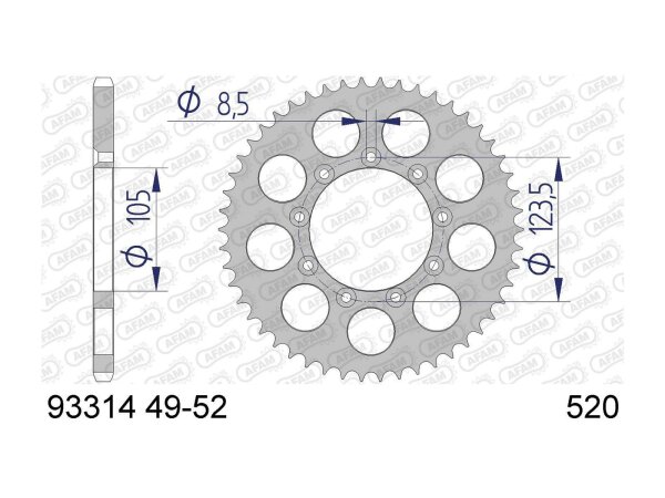 AFAM Kettenrad "93314" 520, Aluminium 52 Zähne, silber