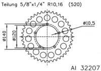 ESJOT Kettenrad "32207" 520, Aluminium,  42...