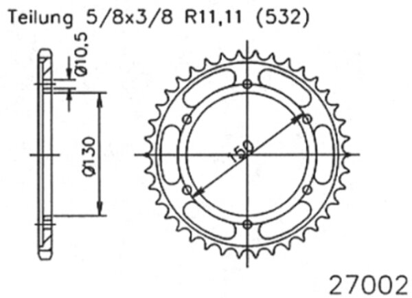 ESJOT Kettenrad "27002" 532, Stahl, schw 47 Zähne