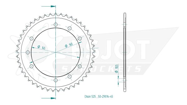 ESJOT Kettenrad "29014" 525, Stahl 45 Zähne