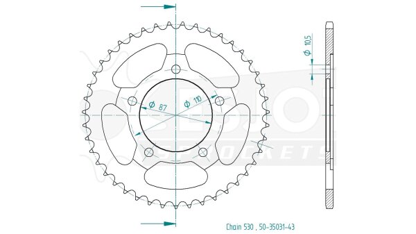 ESJOT Kettenrad "35031" 530, Stahl 44 Zähne