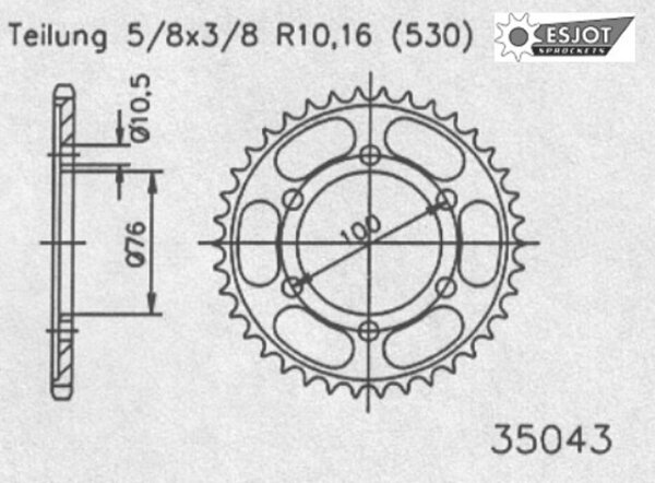 ESJOT Kettenrad "35043" 530, Stahl, schw 40 Zähne