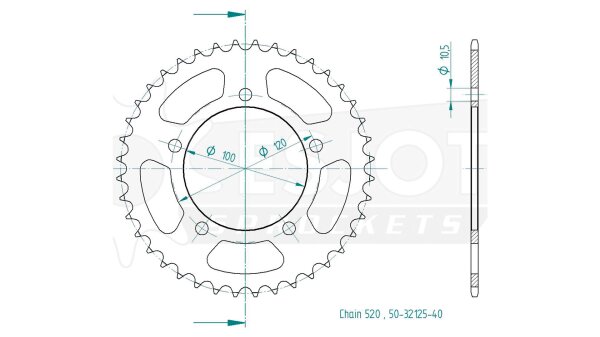 ESJOT Kettenrad "32125" 520, Stahl, schw 47 Zähne