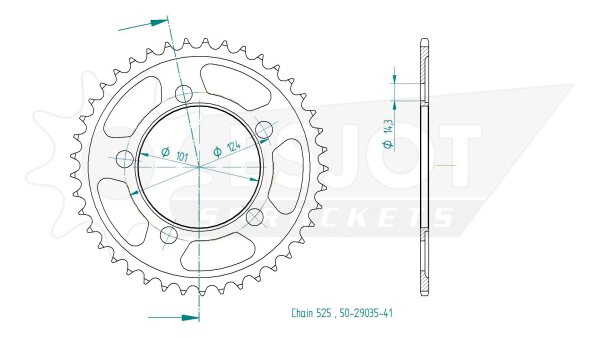 ESJOT Kettenrad "29035" 525, Stahl, silb 38 Zähne