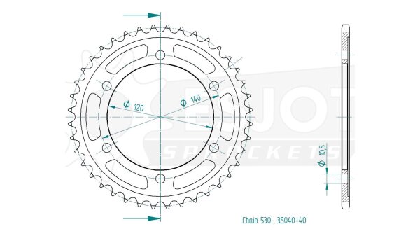 ESJOT Kettenrad "35040" 530, Stahl 43 Zähne