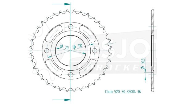 ESJOT Kettenrad "32004" 520, Stahl, schw 36 Zähne