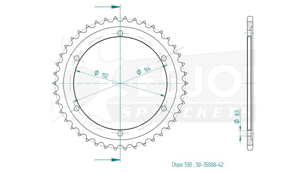 ESJOT Kettenrad "35008" 530, Stahl, schw 42 Zähne