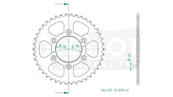 ESJOT Kettenrad "32054" 520, Stahl, schw 45 Zähne