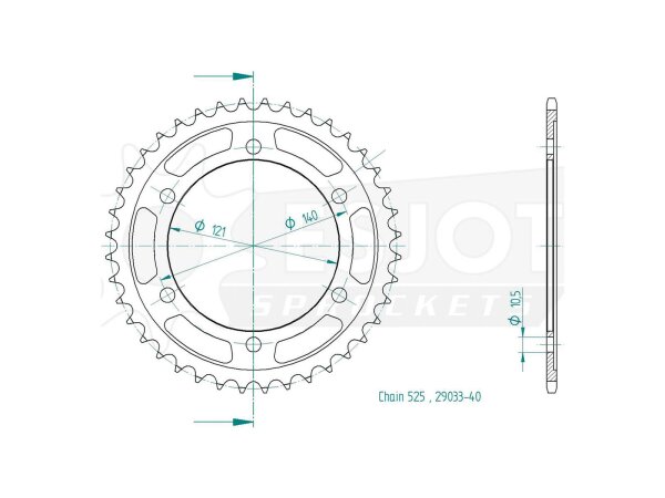 ESJOT Kettenrad "29033" 525, Stahl, schw 42 Zähne