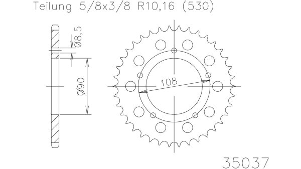 ESJOT Kettenrad "35037" 530, Stahl, schw 36 Zähne