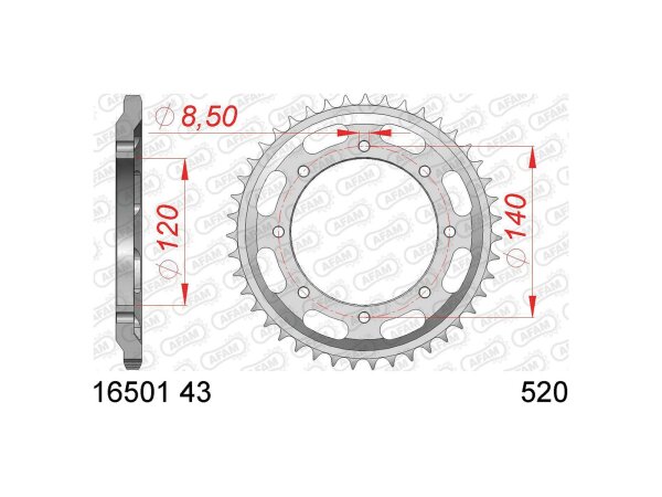 AFAM Kettenrad "16501" 520, Stahl, silbe 43 Zähne