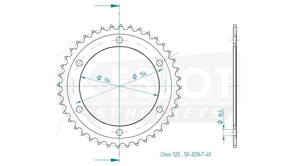 ESJOT Kettenrad "32047" 520, Stahl, schw 40 Zähne