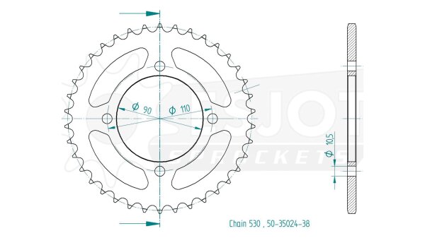 ESJOT Kettenrad "35024" 530, Stahl, schw 38 Zähne