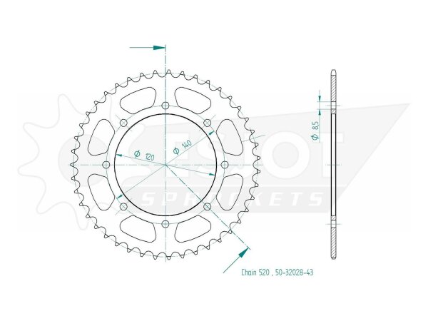 ESJOT Kettenrad "32028" 520, Stahl, schw 46 Zähne