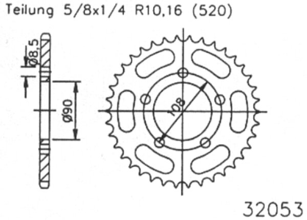 ESJOT Kettenrad "32053" 520, Stahl, schw 46 Zähne